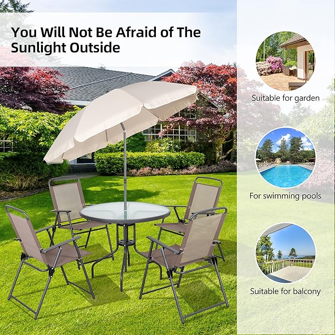 Vongrasig 6 Pieces Folding Patio Dining Set, All Weather Small Metal Outdoor - Image 6