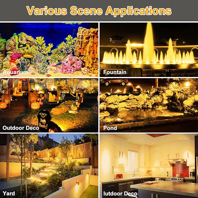 3000K Warm White Pond Lights, LED Underwater Submersible Landscape Spotlights - Image 2