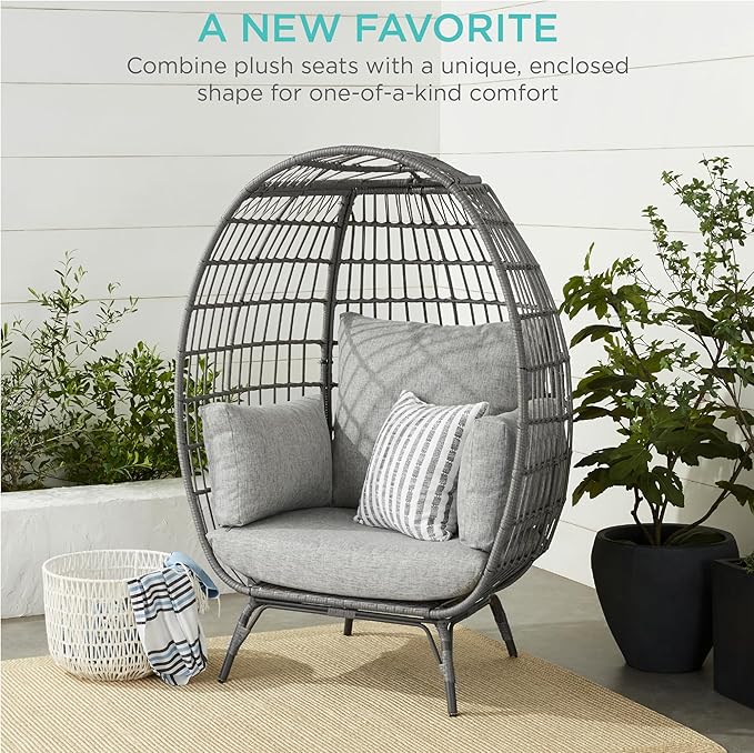 Best Choice Products Wicker Egg Chair, Oversized Indoor Outdoor Lounger - Image 7