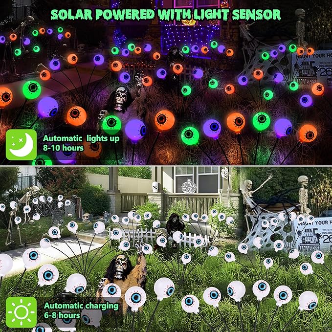 BrizLabs 6 Pack 36 LED Halloween Solar Eyeball Lights, 2 Modes Outdoor - Image 6