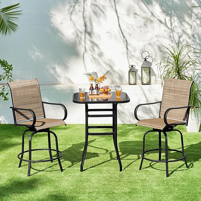 Yaheetech Patio Swivel Barstools Outdoor Chairs Set of 4, High Bistro Stools - Image 4