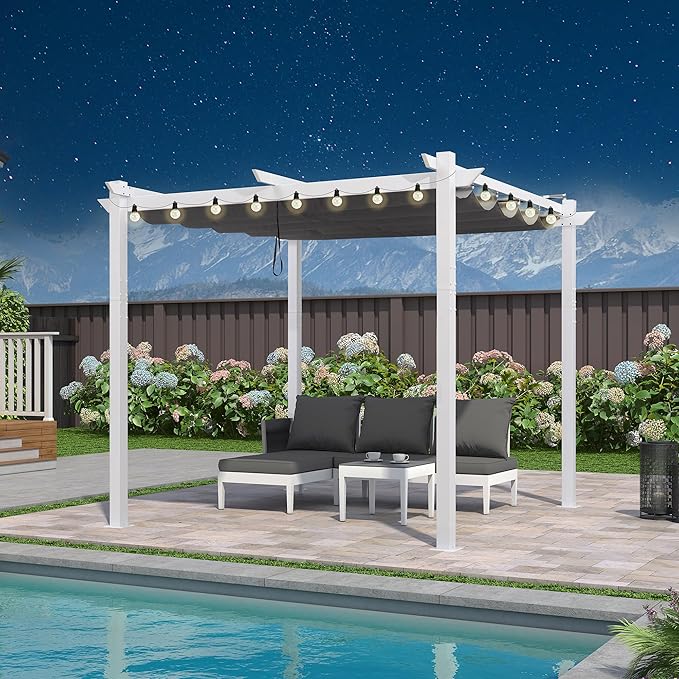 PURPLE LEAF 10' x 10' Outdoor Aluminum Pergola White Heavy-Duty Retractable by Unknown