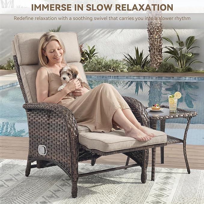 3 Pieces Zero Gravity Wicker Patio Recliner Chairs Set of 2 - Image 4