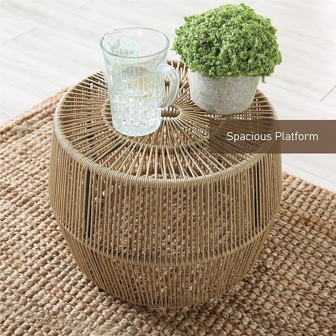 Furniture of America Ysar Boho Rattan Round Coffee Table Outdoor - Image 3