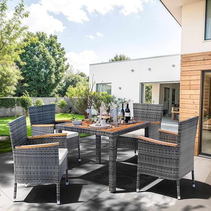 Shintenchi 5 Piece Patio Dining Set, Wicker Patio Conversation Set - Image 6