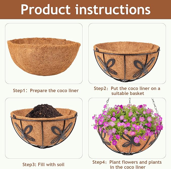Hanging Baskets Planter for Plants, 2 Pack 14 Inch Round Metal Wire Hanging - Image 3