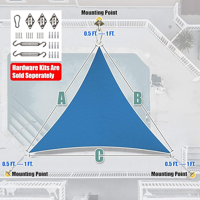 Amgo Custom Size 24' x 24' x 24' Blue Triangle Sun Shade Sail Order to Make - Image 7