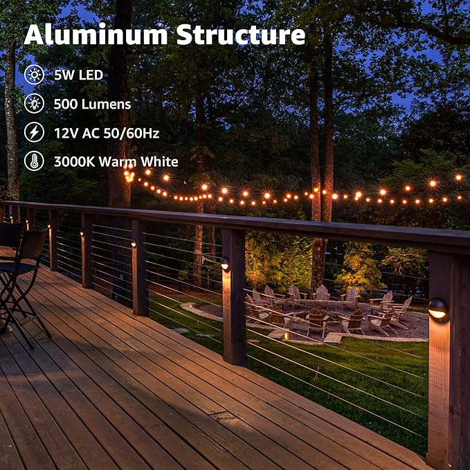 SUNVIE 12 Pack Low Voltage Deck Lights 5W LED Landscape Step Stair Lights - Image 2