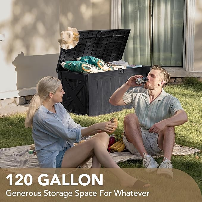 Devoko 120 Gallon Deck Box Resin Outdoor Storage Box Waterproof - Image 3