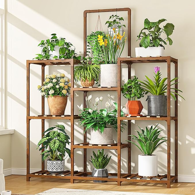 EnHomee Plant Stand Indoor Large Plant Stand Outdoor 5 Tiers Wood Tiered Plants by EnHomee