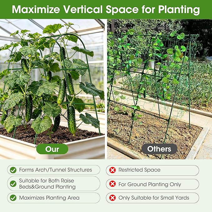 Cucumber Trellis for Raised Bed, U-Shape Garden Trellis for Climbing Plants - Image 4