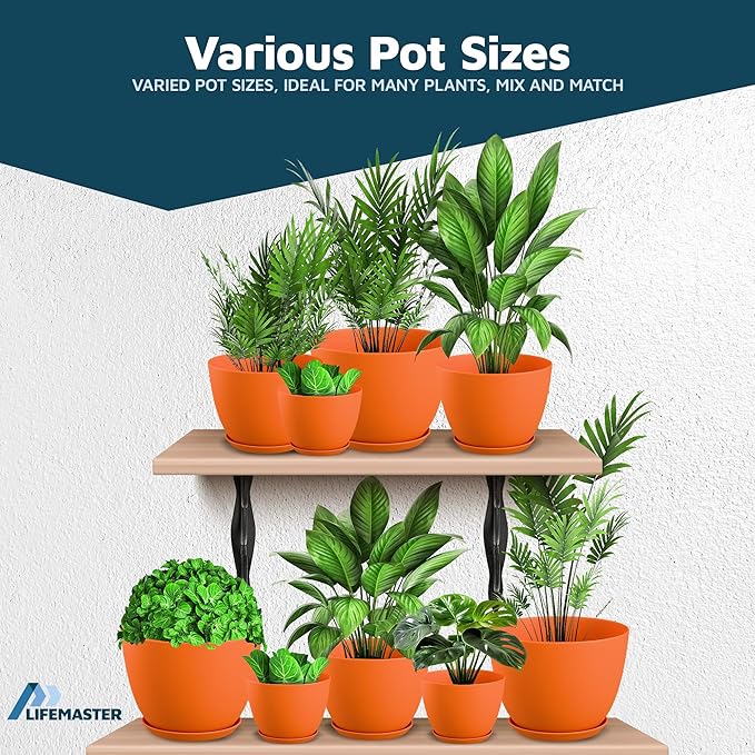 Yellow Plant Pots with Drainage Holes & Saucers 20 Pack, Indoor & Outdoor - Image 3