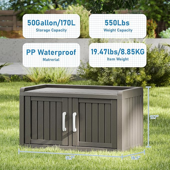 2-Tier Storage Bench, Waterproof UV-Resistant Outdoor Shoe Storage Cabinet - Image 3