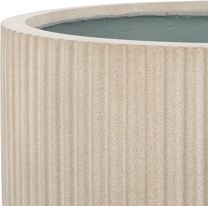 SAFAVIEH Outdoor Collection Lucca Beige Cement Ficonstone Planter Pot - Image 7