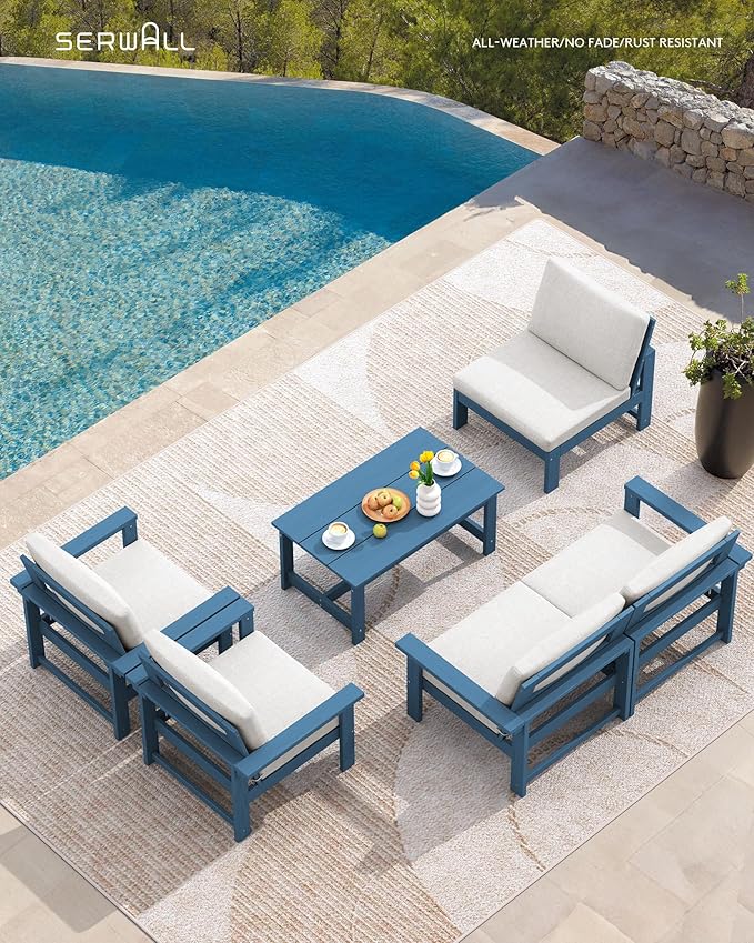 SERWALL HDPE Patio Conversation Set, 6-piece Sectional Outdoor Furniture Set - Image 6