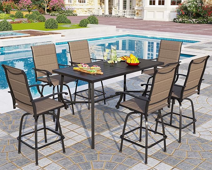 PHI VILLA 7 Piece Patio Bar Dining Set, Bar Height Outdoor Table and Chairs by PHIVILLAThepioneerofcomfortablehouseholdsupplies