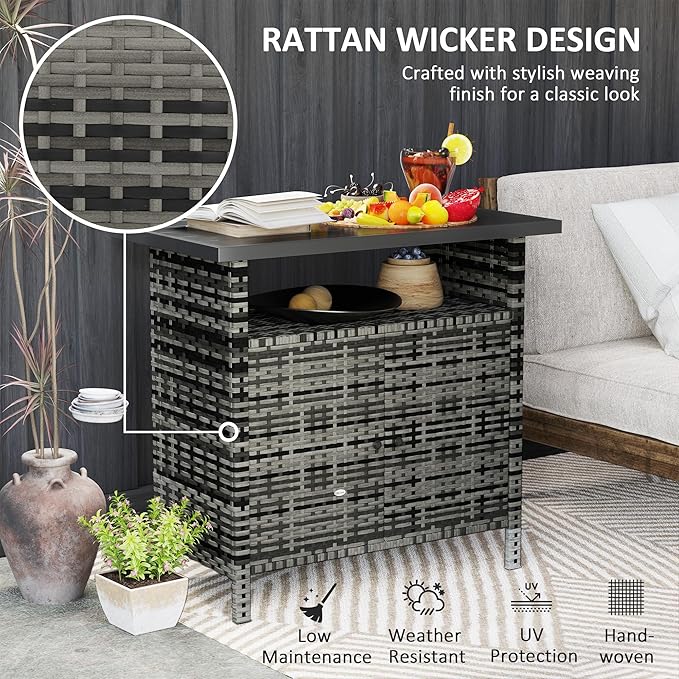 Outsunny Wicker Outdoor Storage Cabinet, Rattan Outdoor Bar Table - Image 4