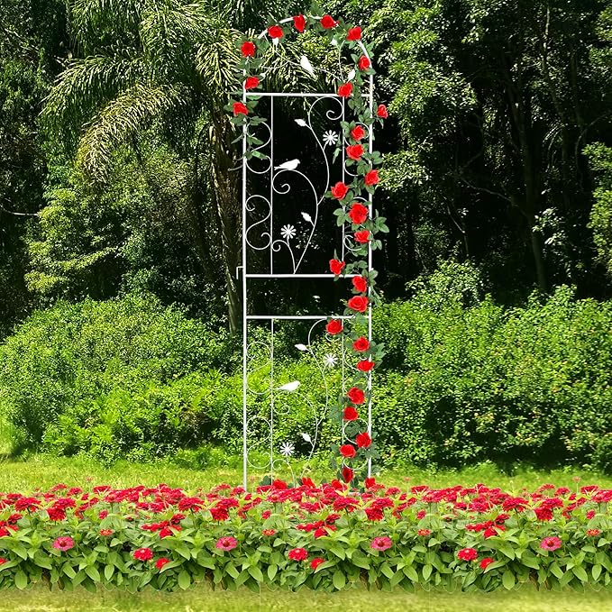Metal Garden Trellis for Climbing Plants, 86.5" x 19.7" Metal Plant Trellis by FHWTY