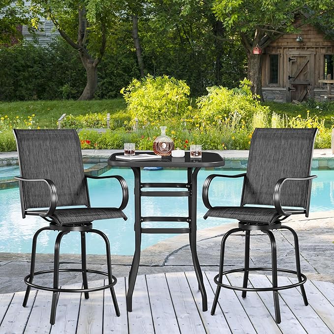 Yaheetech Patio Swivel Bar Stools Outdoor Chairs Set of 2 Outdoor High Bistro - Image 4
