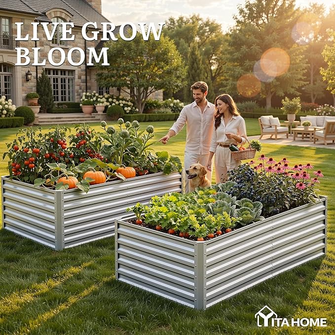 YITAHOME 6x3x2ft 2pcs Large Raised Garden Bed Kit, Galvanized Metal Planter Box - Image 3