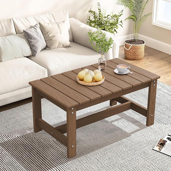 SERWALL Patio Coffee Table, HDPE Rectangle Outdoor Coffee Table - Image 10