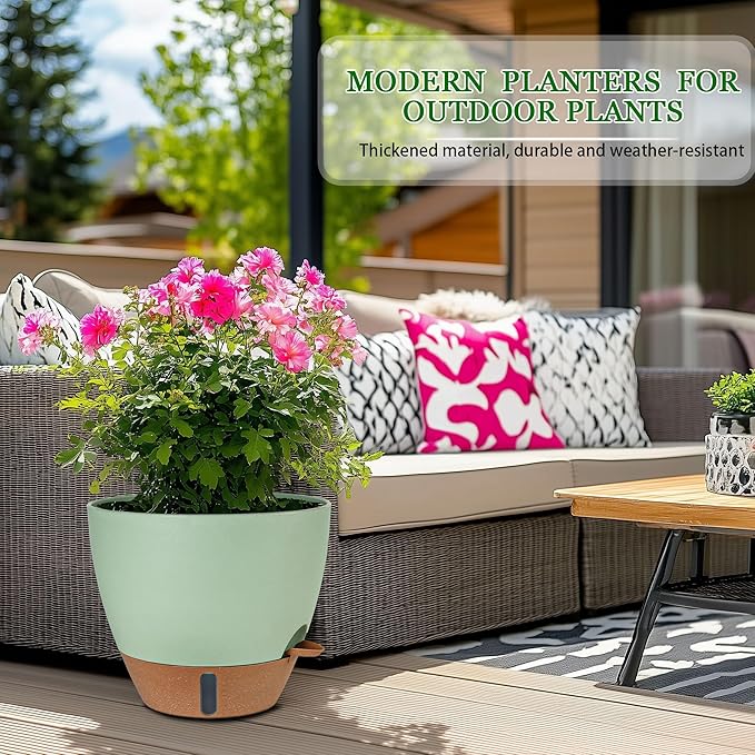 2 Pack 10 inch Plant Pots, Plastic Self Watering Planters - Image 7