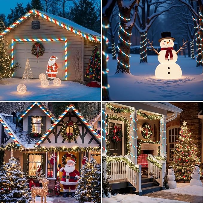 Jnaurb Christmas Candy Cane Lights, 66ft 480 LED Connectable White & Red & Blue - Image 7