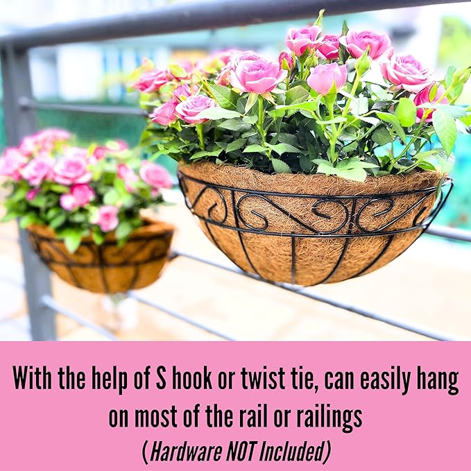 LaLaGreen 16 Inch Wall Mounted Flower Baskets, 4 Pack, Large Railing Planter - Image 6