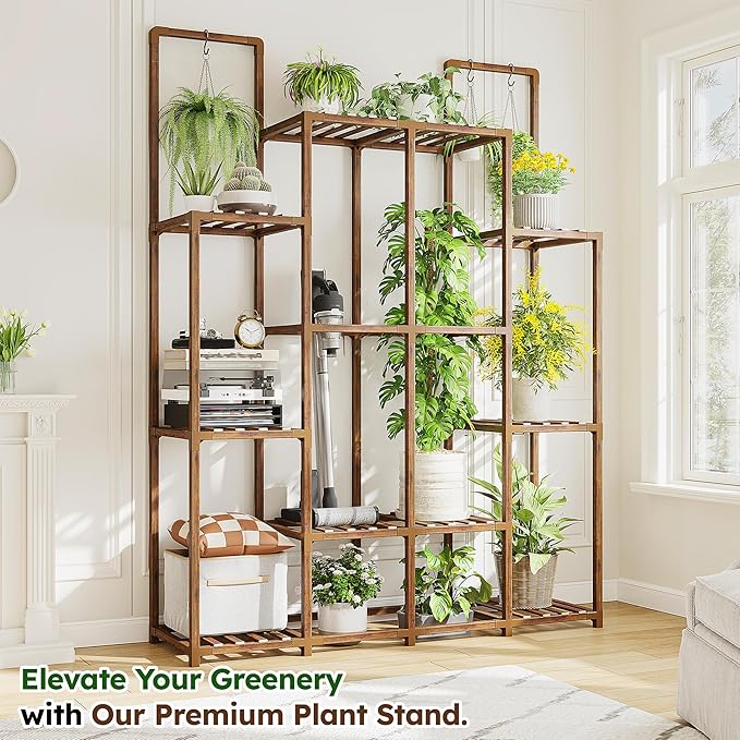 EnHomee Plant Stand Indoor Wood Plant Stand Outdoor Plant Shelf - Image 2