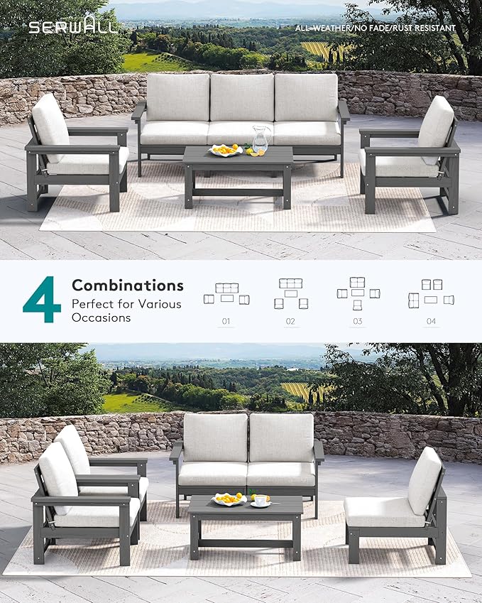 SERWALL HDPE Patio Conversation Set, 6-piece Sectional Outdoor Furniture Set - Image 7
