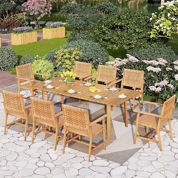 PHI VILLA 9 Pieces Acacia Wood Outdoor Dining Set by PHIVILLAThepioneerofcomfortablehouseholdsupplies