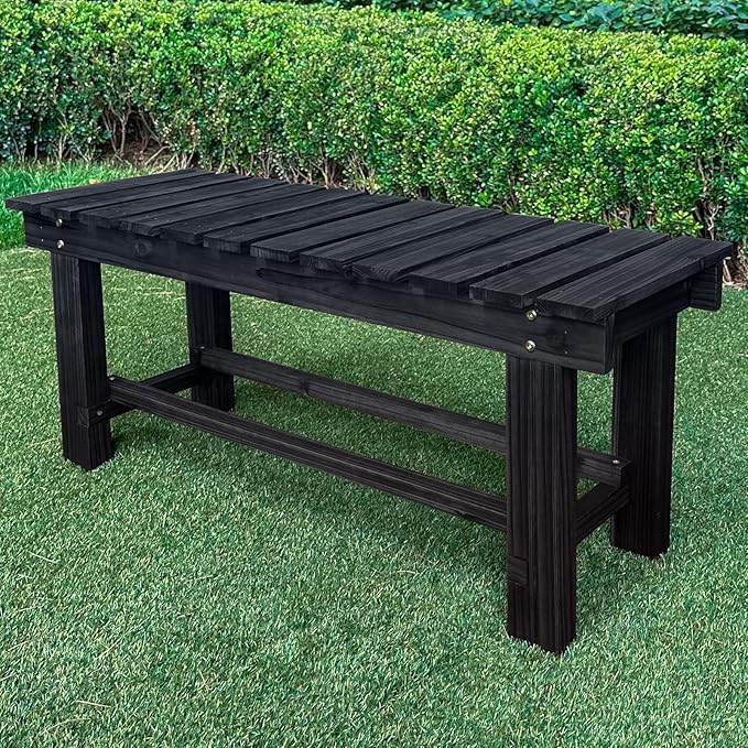 Outdoor Garden Bench, 2-Person Wood Patio Bench Weatherproof Outdoor Backless - Image 9