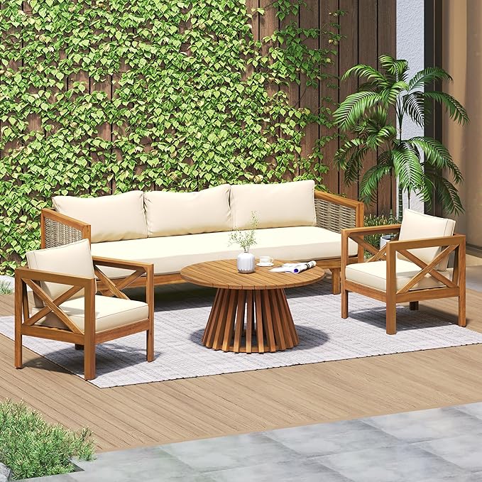 Merax Outdoor 4-Piece Acacia Wood Conversation Set by Merax