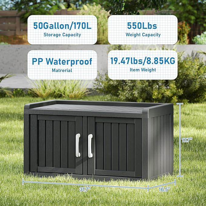 2-Tier Storage Bench, Waterproof UV-Resistant Outdoor Shoe Storage Cabinet - Image 2