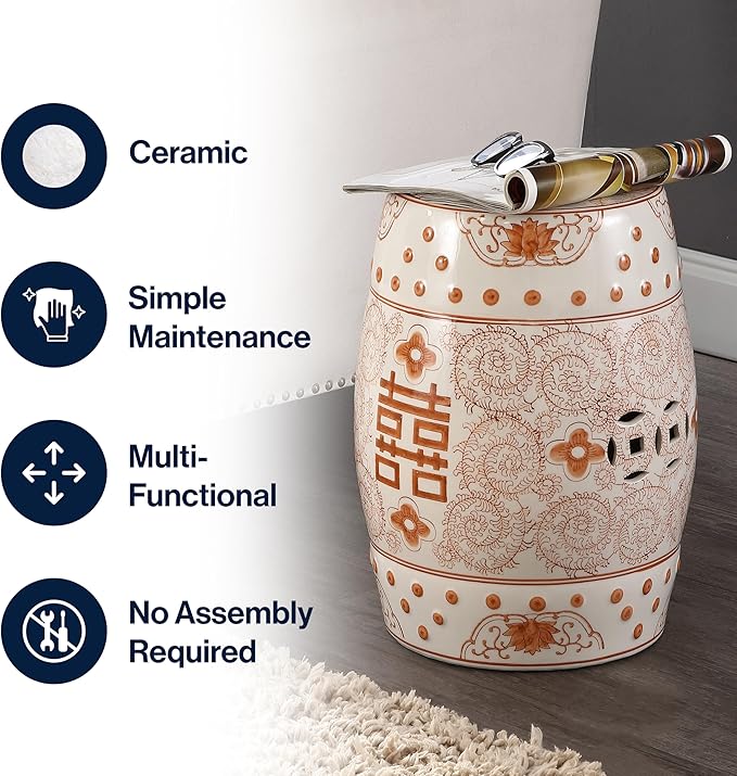 JONATHAN Y TBL1013D Double Happiness 18" Chinoiserie Ceramic Drum - Image 4