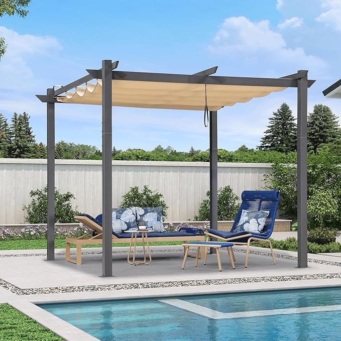 PURPLE LEAF 10' x 10' Aluminum Outdoor Pergola Wind-Resistant Retractable by Unknown