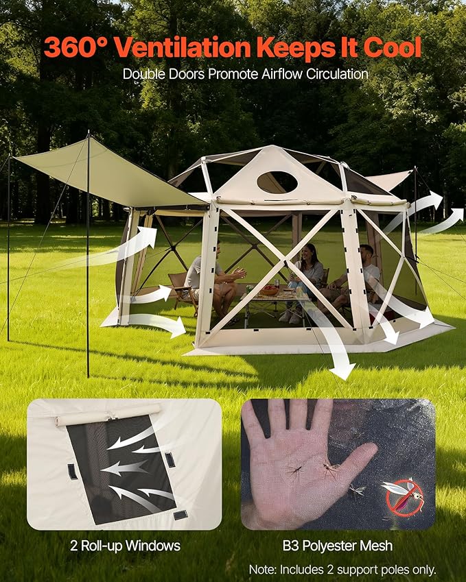 VEVOR Pop up Gazebo Screen Tent, 15 x 15 ft, 13-Sided Spherical Camping Canopy - Image 6