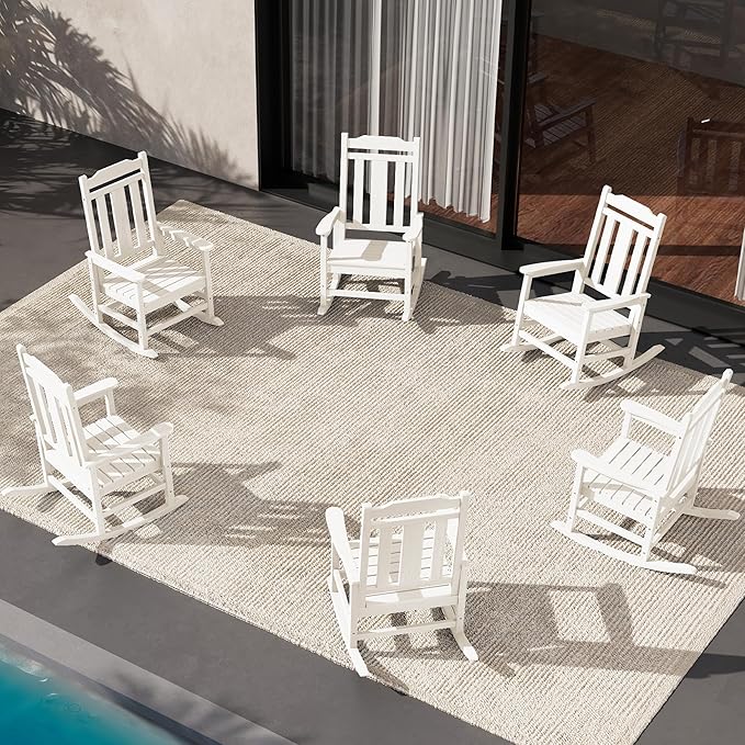 SERWALL Outdoor Rocking Chair Set of 6, Patio Rocking Chair Sets, HDPE Rocking by SERWALL