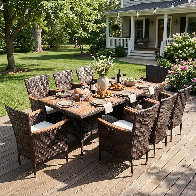 Wisteria Lane 10-Pieces Outdoor Patio Table and Chairs, Rattan Patio Table Set - Image 8