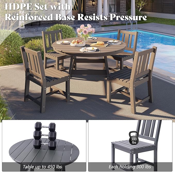 AMERLIFE 5 Piece HDPE Outdoor Dining Table & Chairs Set, All-Weather Patio - Image 6
