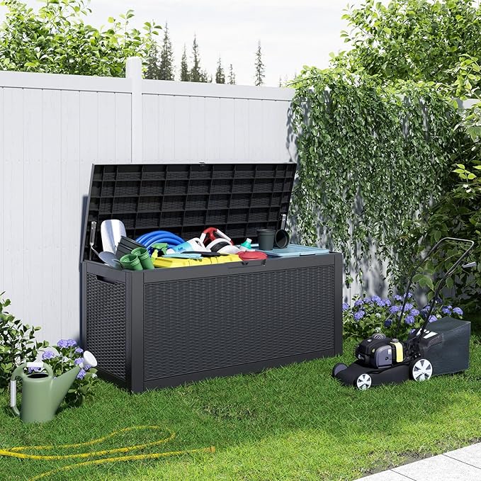 100 Gallon Resin Deck Box, Lockable Patio Outdoor Storage Box - Image 7