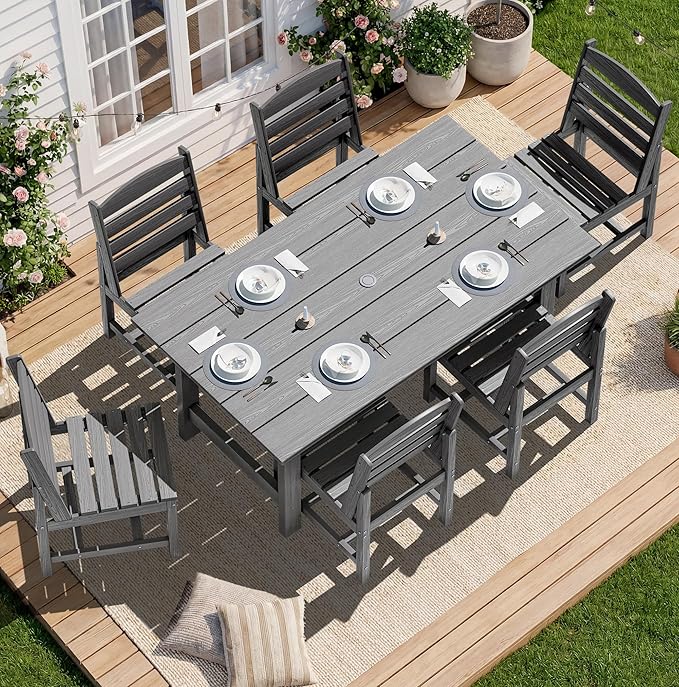SERWALL Patio Dining Sets for 6 Person, HDPE Dining Set by SERWALL