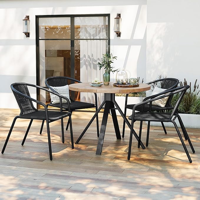 Amopatio Outdoor Dining Chairs Set of 6, Rattan Patio Chairs Wicker, Stackable - Image 2