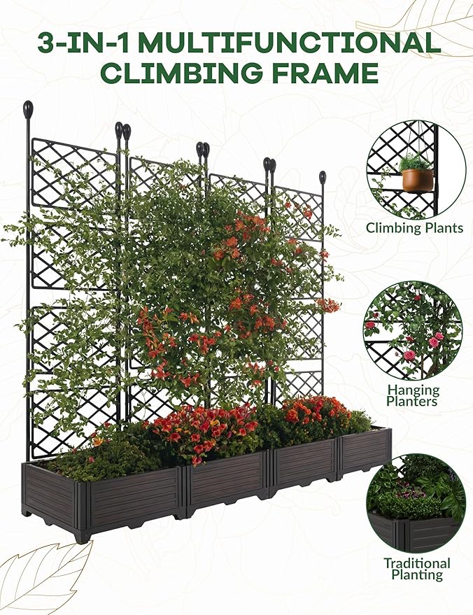 4 PCS Raised Garden Bed with Trellis & Privacy Screen, Flowers on Patio - Image 5