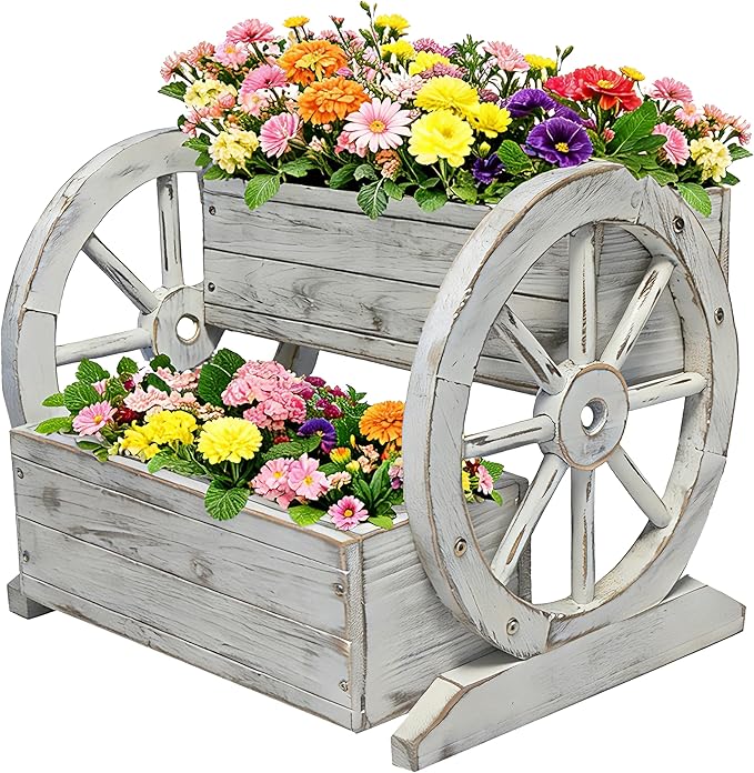 NestNature Wooden Wagon Planter Box, Raised Garden Bed, Decorative Garden by NestNature