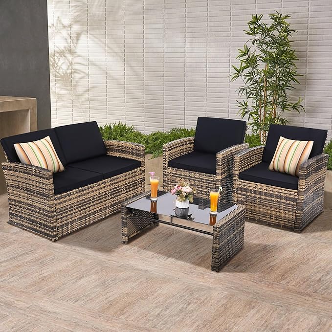 4-Piece Patio Furniture Set, Wicker Outdoor Rattan Sectional Sofa - Image 7