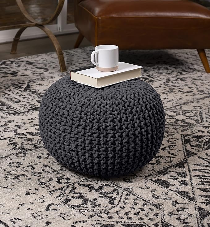 BIRDROCK HOME Round Pouf Ottoman | Cotton Braided Foot Stool - Image 2