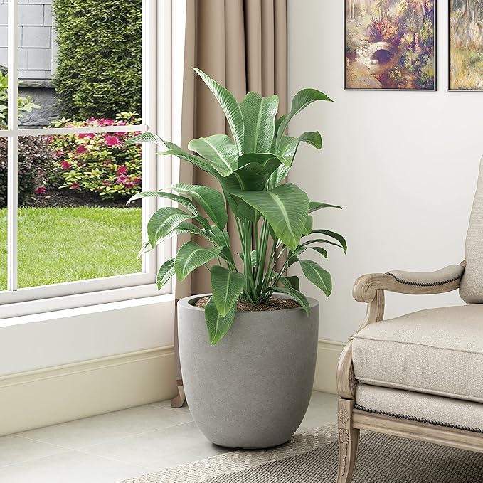 Kante 18 Inch Dia Round Concrete Planter, Indoor Outdoor Large Plant Pot - Image 2