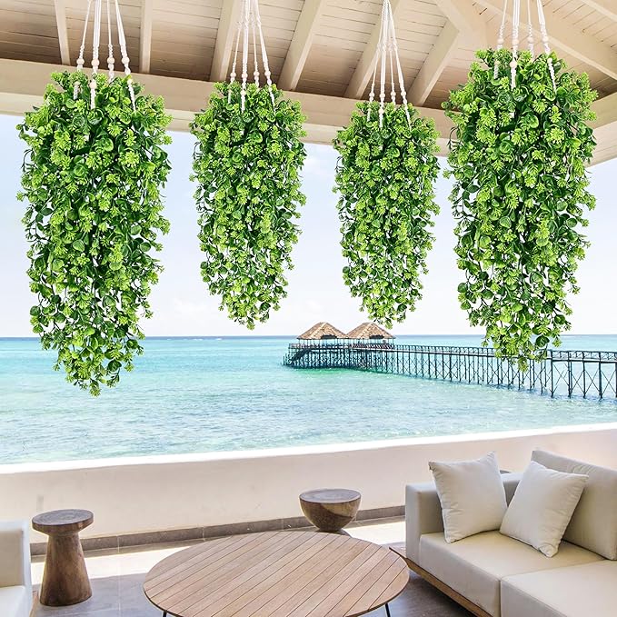 Waipfaru 4Pcs Fake Hanging Plants 3ft Fake Plants UV Resistant Fake Vines - Image 5