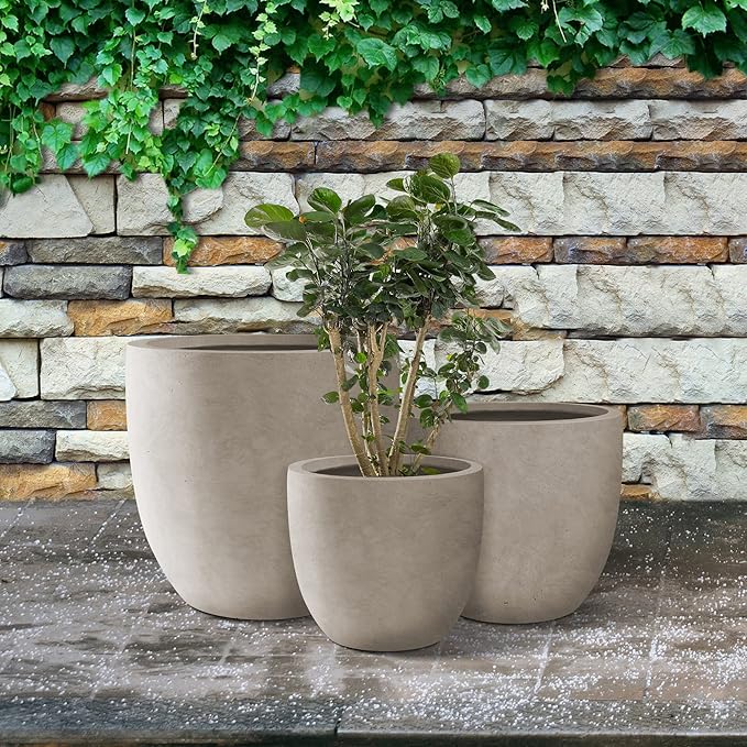 Kante 20", 13.4" Dia Round Concrete Planters, Outdoor Indoor Modern Decorative - Image 11